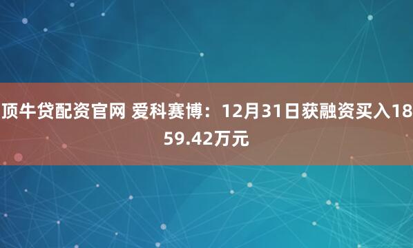 顶牛贷配资官网 爱科赛博：12月31日获融资买入1859.42万元